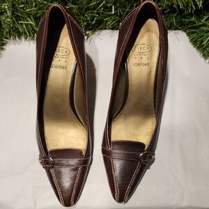 Joan & David Dark Brown Leather Flats